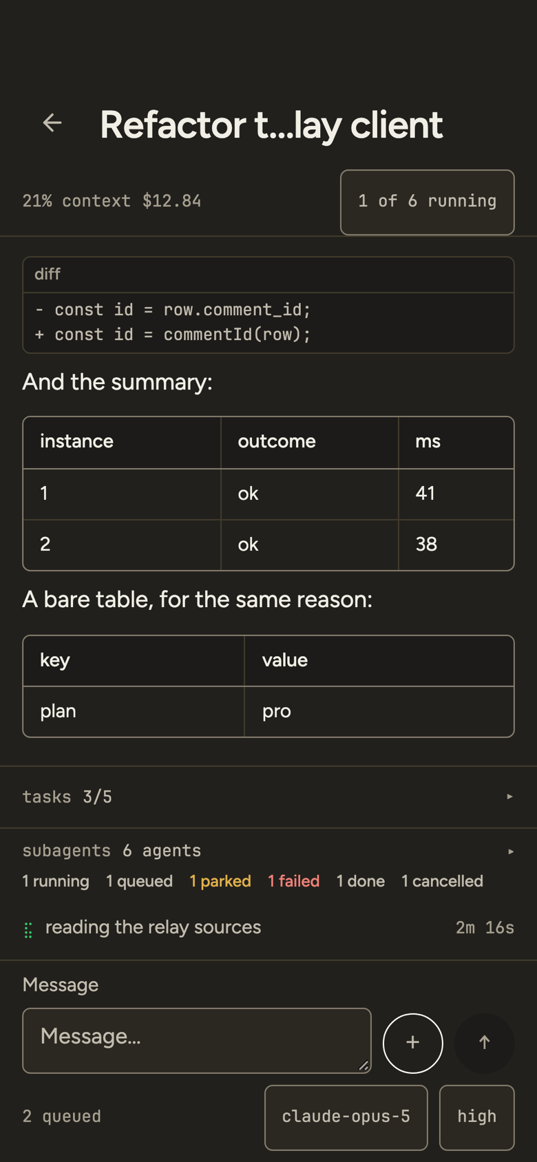 The same session view in the dark theme.