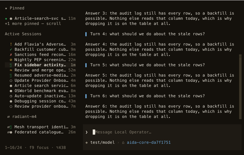 The session sidebar with a remote device's sessions grouped under a heading naming that device.